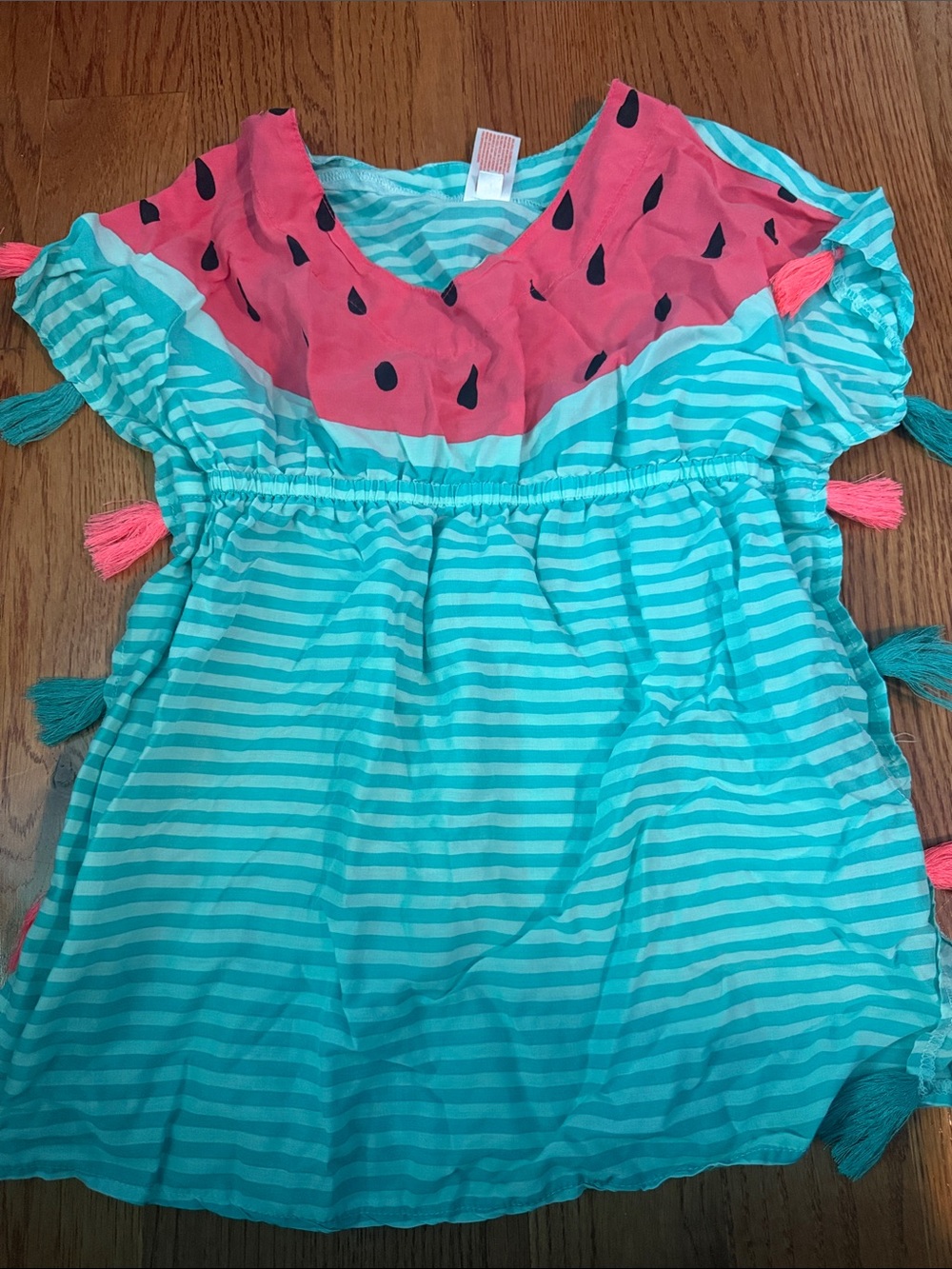 Cat & Jack Girls' Aqua & Coral Watermelon Stripe Tunic 6/6X